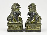 pair of antique bronze lion bookends on marble bases