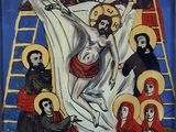 un tableau représentant Jésus cloué sur la croix avec d'autres personnes