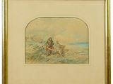 un tableau représentant un homme assis à cheval à côté d'un chien