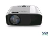 the samsung projector is sitting on top of a white surface