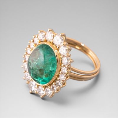 Bague "Fleur" יmeraude Colombie et diamants
