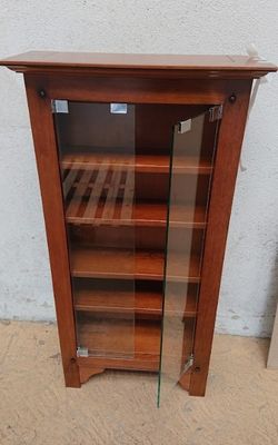 Meuble vitrine CD-DVD en chêne massif, porte en verre, Dimen…