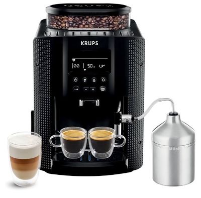 a close up of a coffee machine with two cups of coffee