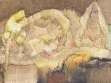 un tableau représentant un chat allongé sur un canapé
