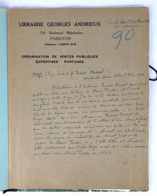 [Manuscrit]. HUGO (Victor) (1802-1885). Lettre autographe si…
