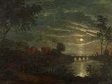 une image représentant un tableau d'une rivière la nuit, avec la pleine lune dans le ciel