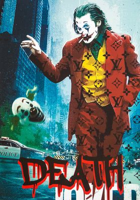batman the dark knight movie poster with the joker in red suit