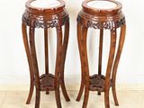 pair of antique chinese carved wood side tables with marble tops