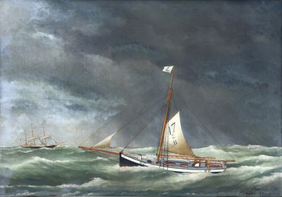un tableau représentant un voilier au milieu de l'océan