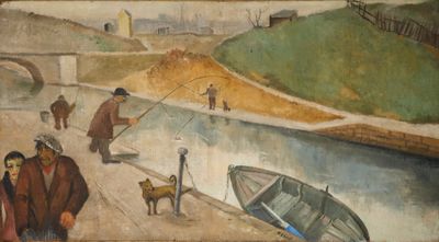 Albert EBERT (1906-1976). Passants et pêcheurs près du canal… - Photo 1