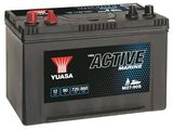 a black car battery with the words active marine on it
