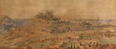 an image of a painting of a castle on a hill