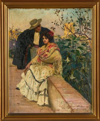 une image représentant un tableau où l'on voit une femme assise sur un rebord à côté d'un homme