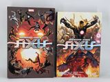 two books of the avengers and the x - men are on a white surface