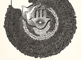 a black and white drawing of a hand holding a dove