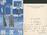 an image of a postcard with a picture of a rocket on it