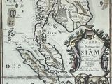 an old map of southeast asia with a picture of a ship in the middle