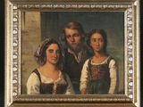 tableau représentant un portrait de famille dans un cadre doré sur fond noir