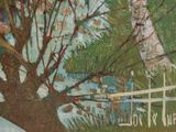 a painting of a tree with a fence in the background
