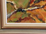 an oil painting of a bird perched on a branch of a tree
