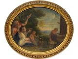an image of a painting of a group of people in a wooded setting