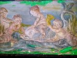 a painting of a group of children playing in the water