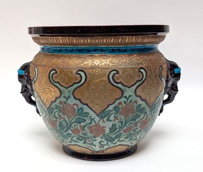 a large vase with a handle on a white background