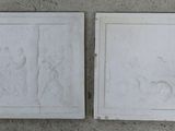 two paintings on the wall of a building that have been painted