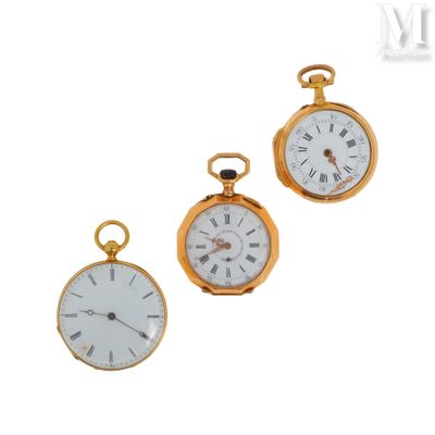 Trois types différents de montres de poche sont représentés sur un fond blanc