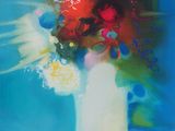 a painting of a vase of flowers on a table