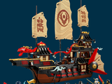 a lego pirate ship with a pirate flag on it