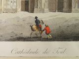 a drawing of a man riding a horse with a child on it