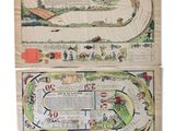 an old game board with a map of a river and a map of a town