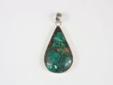 a green turquoise turquoise stone tear shaped pendant on a white background