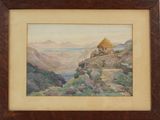 an image of a painting of a house on a hill