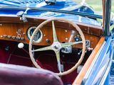 a steering wheel and dashboard of a vintage car