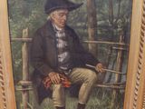 a picture of a painting of a man sitting on a bench