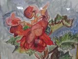 a picture of a painting of a red flower in a gold frame