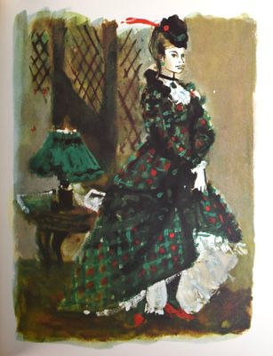 tableau représentant une femme en robe verte assise sur une chaise