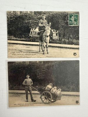 deux photos d'un homme à cheval tirant une charrette