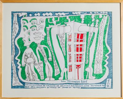 tableau représentant un homme et une femme devant un immeuble