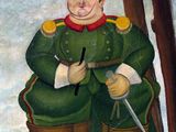 un tableau représentant un homme en uniforme vert tenant une épée