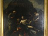 une peinture à l'huile représentant un tableau d'un homme allongé par terre