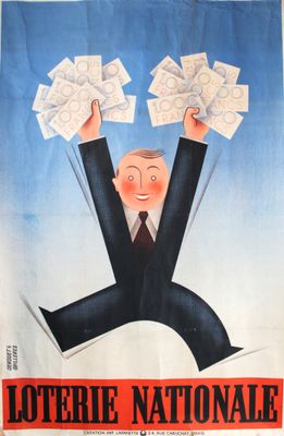 affiche représentant un homme en costume tenant une liasse de billets