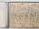 an open book with a drawing of skeletons and skeletons on it