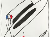 une affiche blanche sur laquelle figurent un chapeau et du rouge à lèvres