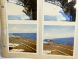 four pictures of an aircraft on the deck of an aircraft carrier