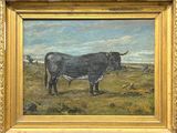 un tableau représentant une vache debout dans un champ