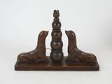 an image of a wooden table with two birds on it