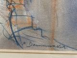 a picture of a painting of a woman sitting on a bench